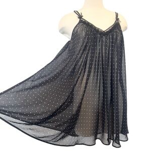 Y2K Oscar de La Renta Chiffon Black Polka Dot Vintage Babydoll Slip Dress XL